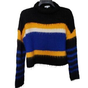 Abound Striped Cropped Fuzzy Mockneck Sweater Size Large